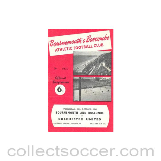 1964 - Bournemouth v Colchester United official programme 14/10/1964 Football League Cup