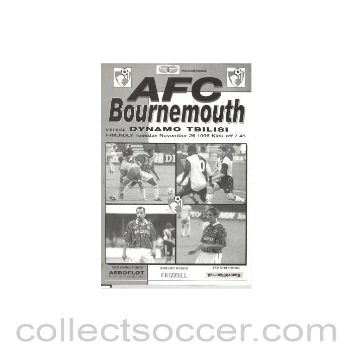 1996 - Bournemouth v Dynamo Tbilisi official programme 26/11/1996 Friendly Match