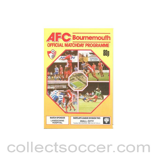 1988 - Bournemouth v Hull City official programme 29/11/1988 Football League Cup