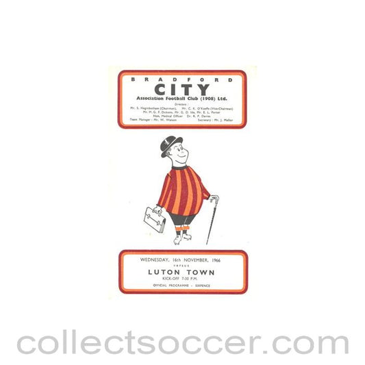 1966 - Bradford v Luton Town official programme 16/11/1966 Football League