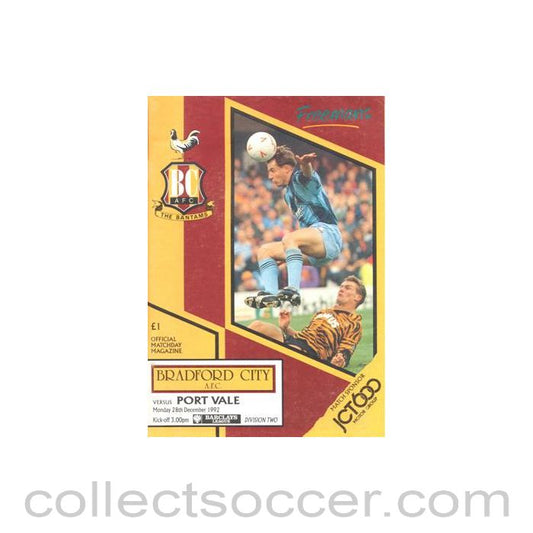 1992 - Bradford City v Port Vale official programme 28/12/1992 Football League