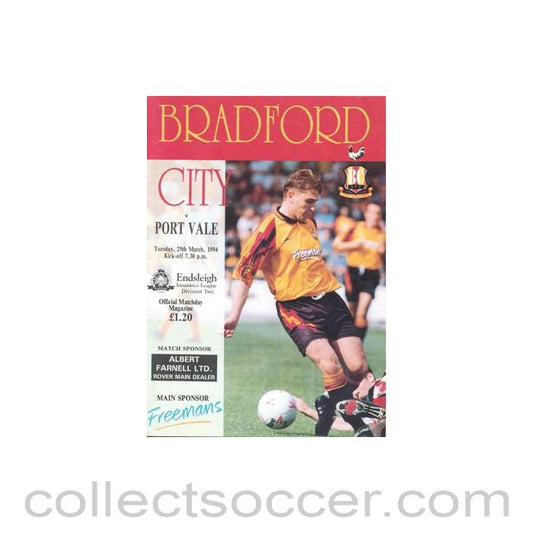 1994 - Bradford City v Port Vale official programme 29/03/1994 Football League