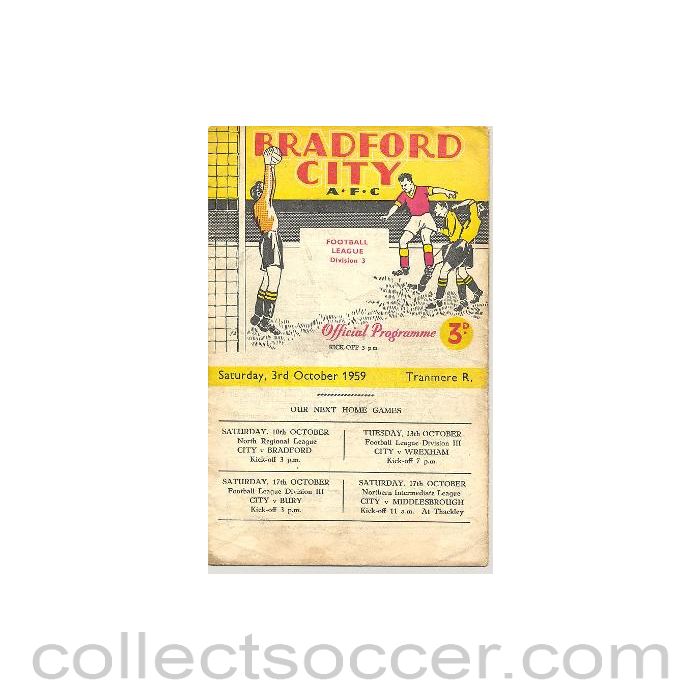 1959 - Bradford v Tranmere Rovers official programme 03/10/1959