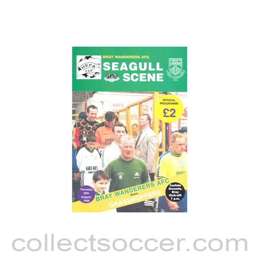 1999 - Bray Wanderers v Grasshoppers Switzerland official programme 26/08/1999 UEFA Cup