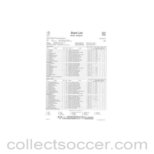 2002 World Cup - Brazil v Belgium 17/06/2002 Start List