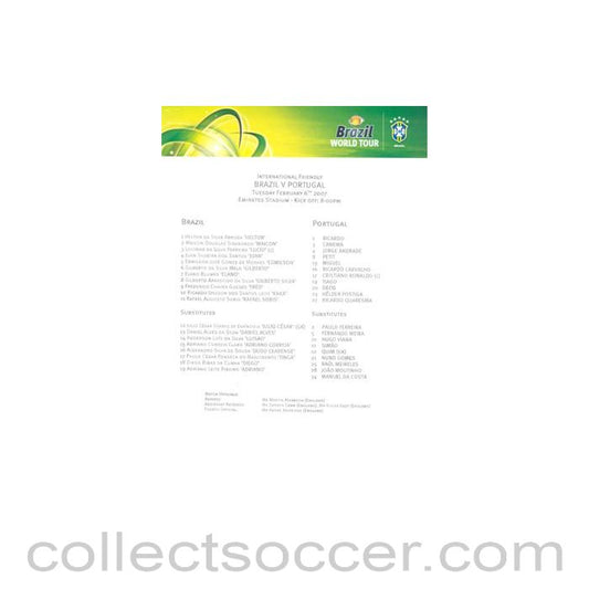 2007 - Brazil v Portugal official teamsheet 06/02/2007 Brazil World Tour