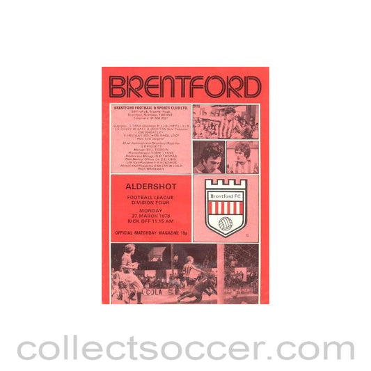 1978 - Brentford v Aldershot official programme 27/03/1978 Football League