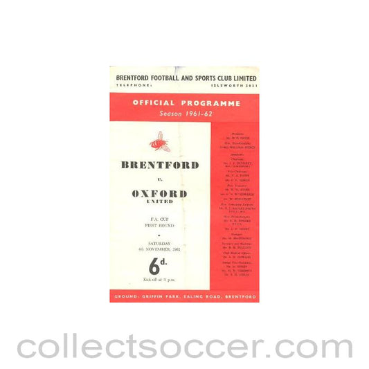1961 - Brentford v Oxford United official programme 04/11/1961