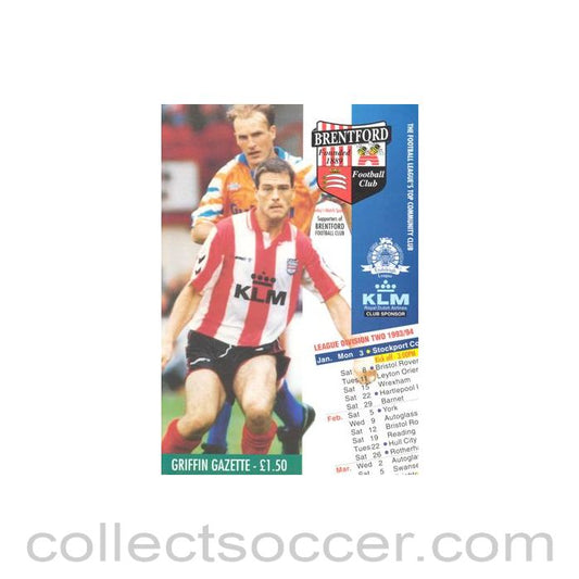 1993 - Brentford v Stockport County official programme 1993-1994 Football League