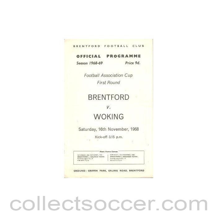 1968 - Brentford v Woking official programme 16/11/1968 F.A. Cup