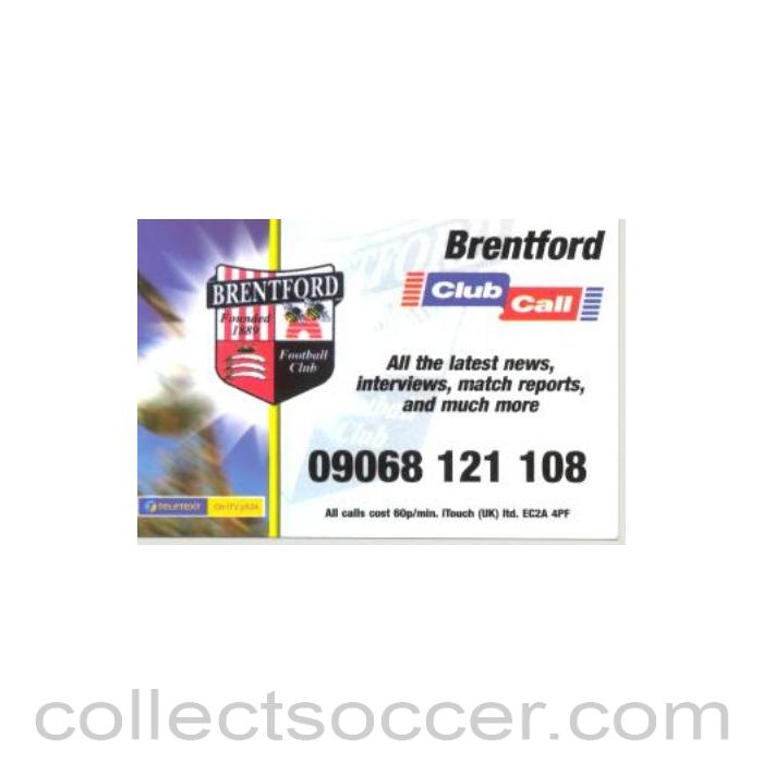 2002 - Brentford Fixtures 2002-2003 small card size programme