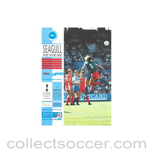 1989 - Brighton & Hove Albion v Brentford official programme 23/08/1989 Littlewoods Cup