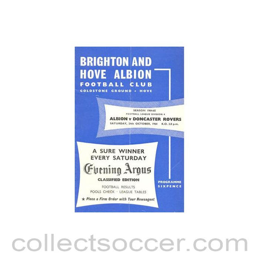 1964 - Brighton & Hove Albion v Doncaster Rovers official programme 24/10/1964 Football League
