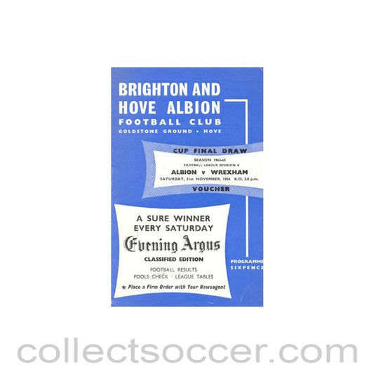 1964 - Brighton & Hove Albion v Wrexham official programme 21/11/1964 Football League