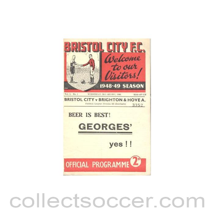 1948 - Bristol City v Brighton & Hove Albion official programme 25/08/1948