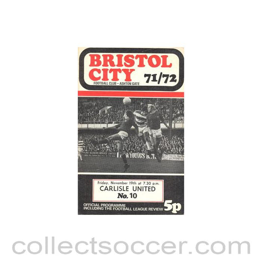 1971 - Bristol City v Carlisle United official programme 19/11/1971 Football League
