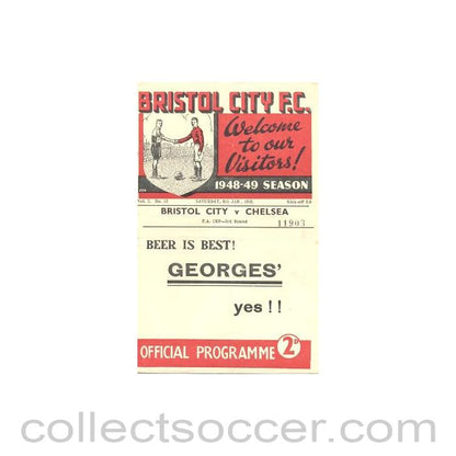 1949 - Bristol City vChelsea official programme 08/01/1949