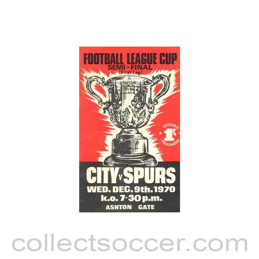 1970 League Cup Semi-Final 1st Leg Bristol City v Tottenham Hotspur official programme 09/12/1970