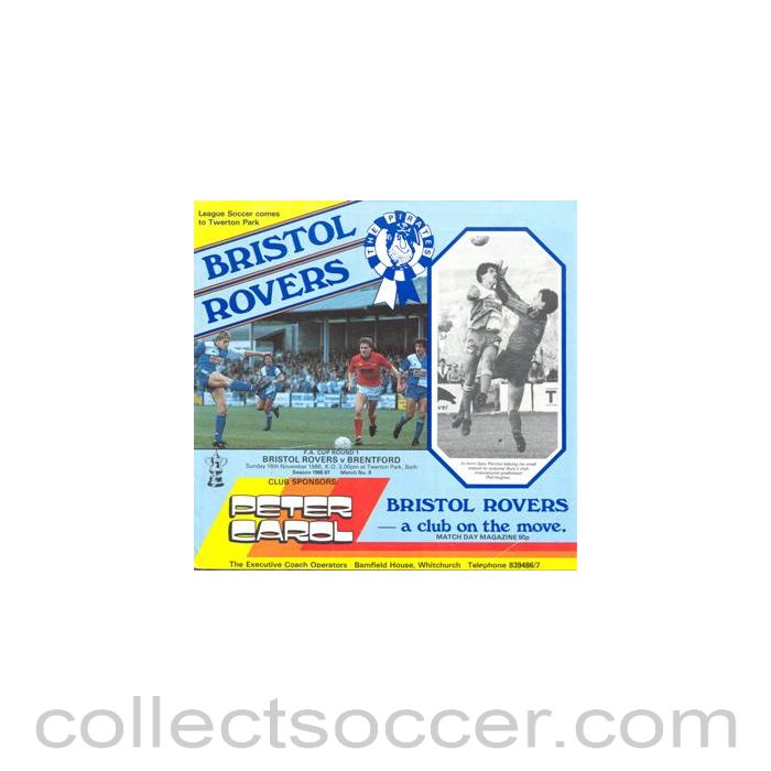 1986 - Bristol Rovers v Brentford official programme 16/11/1986 F.A. Cup