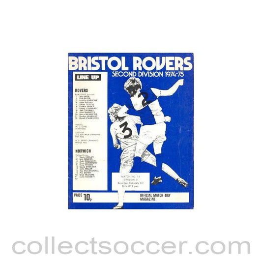 1975 - Bristol Rovers v Norwich official programme 01/02/1975 Football League
