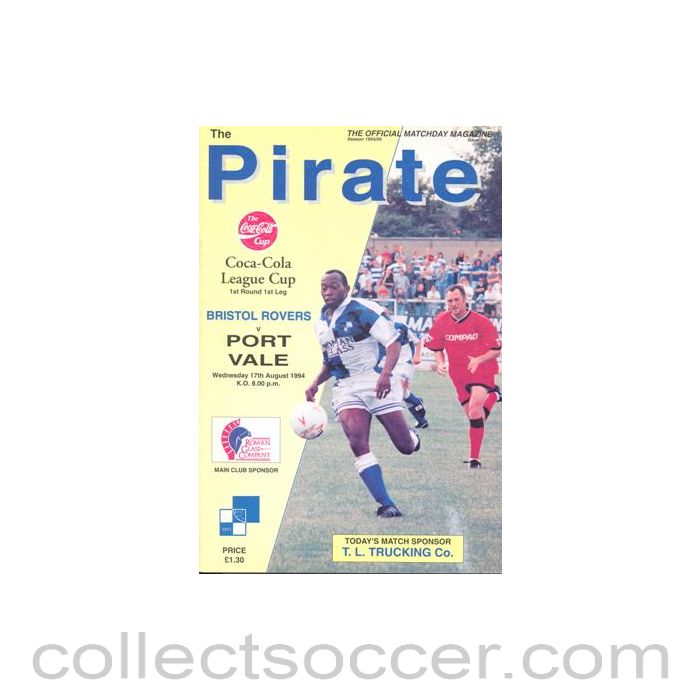 1994 - Bristol Rovers v Port Vale official programme 17/08/1994 Football League Coca Cola Cup