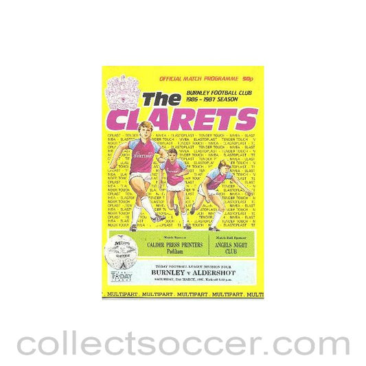 1987 - Burnley v Aldershot official programme 21/03/1987 Football League