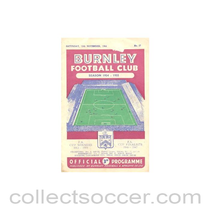 1954 - Burnley v Aston Villa official programme 13/11/1954