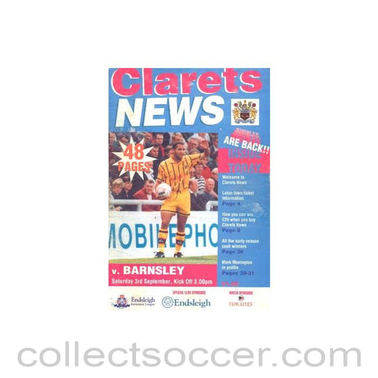 1994 - Burnley v Barnsley official programme 03/09/1994 signed with 14 signatures