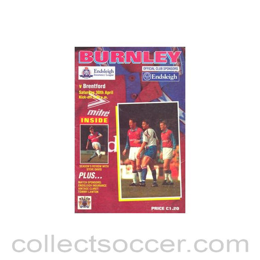 1994 - Burnley v Brentford official programme 30/04/1994 Football League