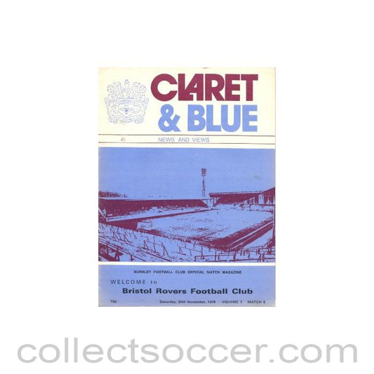 1976 - Burnley v Bristol Rovers official programme 20/11/1976