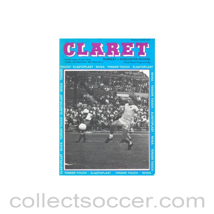 1981 - Burnley v Doncaster Rovers official programme 22/09/1981 Football League