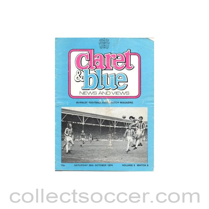 1974 - Burnley v Everton official programme 26/10/1974 Football League