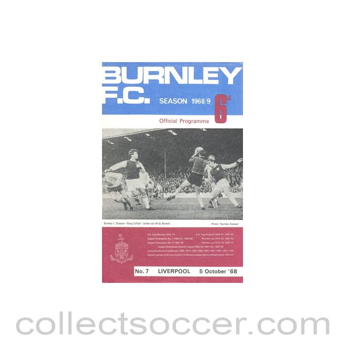 1968 - Burnley v Liverpool official programme 05/10/1968