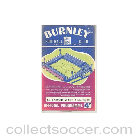 1962 - Burnley v Manchester City official programme 27/10/1962