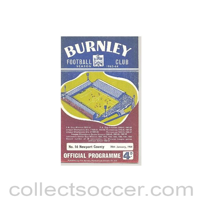 1964 - Burnley v Newport County official programme 25/01/1964