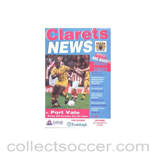 1994 - Burnley v Port Vale official programme 1994-1995 Football League