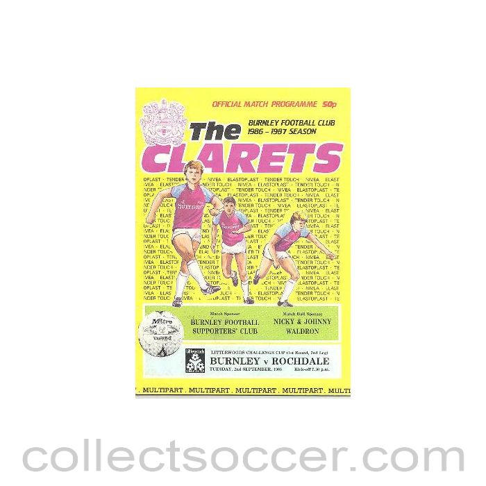 1986 - Burnley v Rochdale official programme 02/09/1986 Littlewoods Challenge Cup