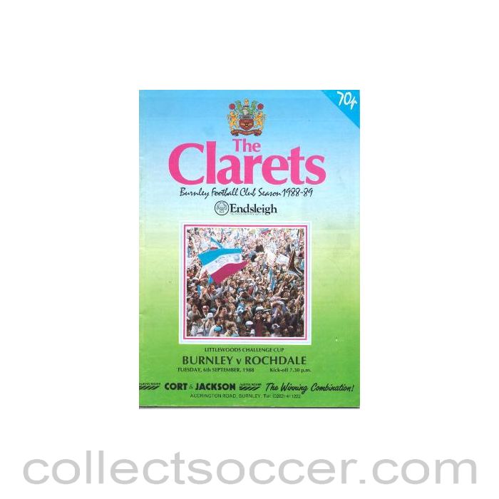 1988 - Burnley v Rochdale official programme 06/09/1988 Littlewoods Cup