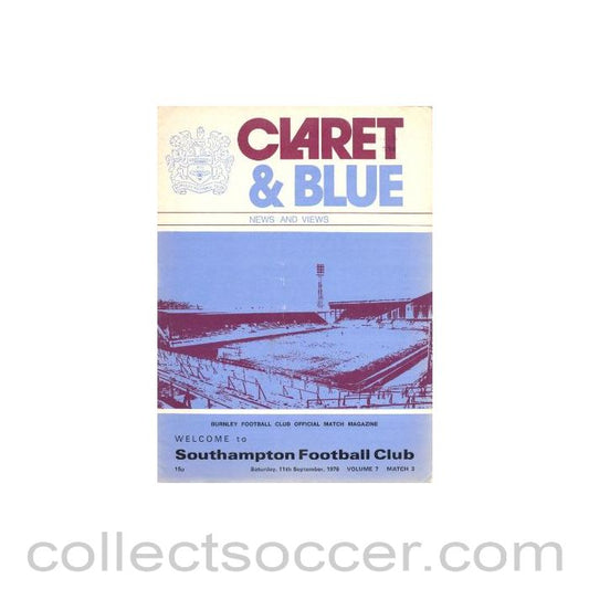 1976 - Burnley v Southampton official programme 11/09/1976