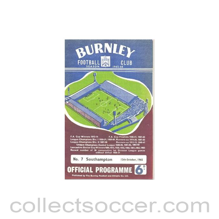 1965 - Burnley v Southampton official programme 13/10/1965
