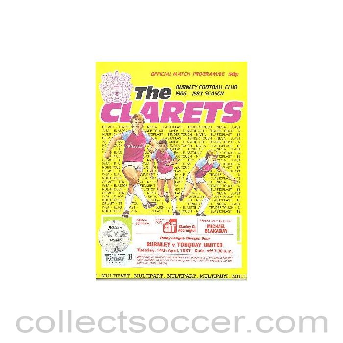 1987 - Burnley v Torquay United official programme 14/04/1987 Football League
