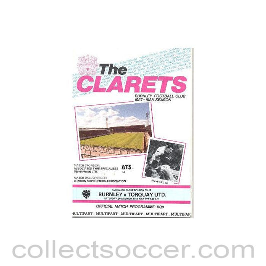 1988 - Burnley v Torquay United official programme 26/03/1988 Barclays League