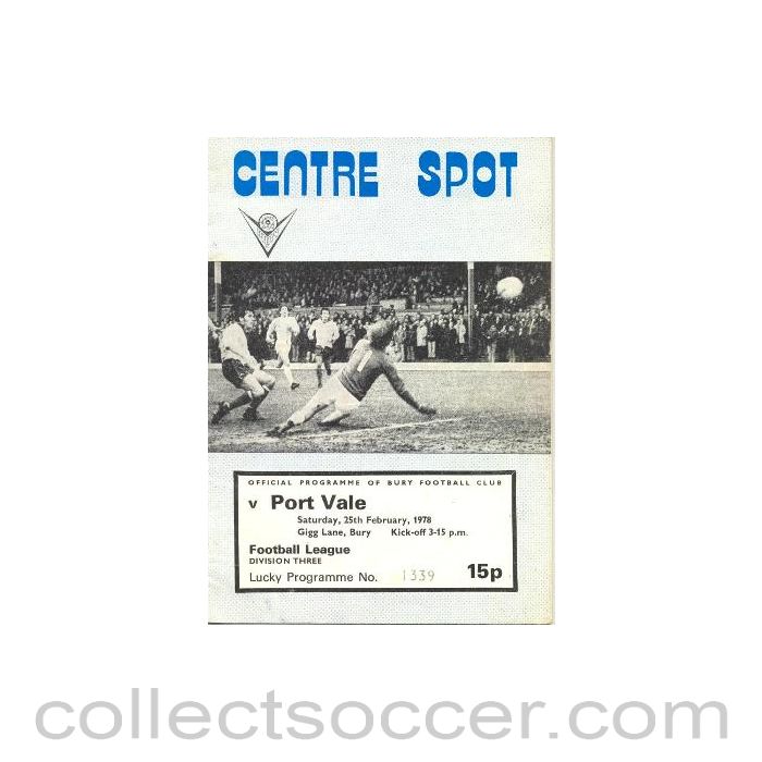 1978 - Bury v Port Vale official programme 25/02/1978