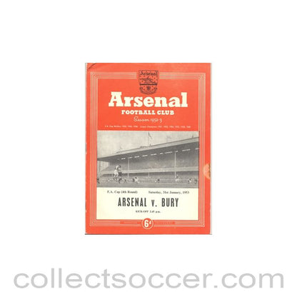 1953 - Arsenal v Bury official programme 31/01/1953