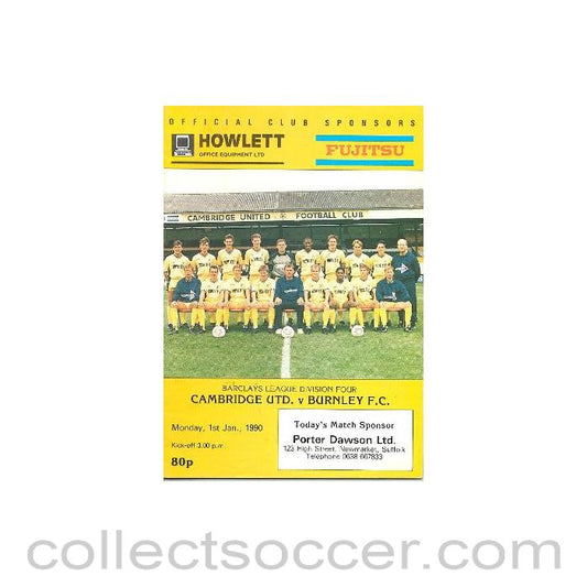 1990 - Cambridge United v Burnley official programme 01/01/1990 Barclays League