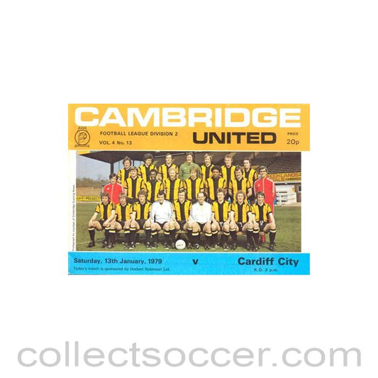 1979 - Cambridge United v Cardiff City official programme 13/01/1979 Football League