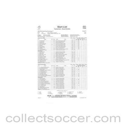 2002 World Cup - Cameroon vSaudi Arabia 06/06/2002 Start List
