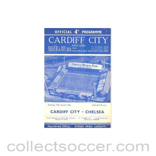1962 - Cardiff City v Chelsea official programme 27/01/1962