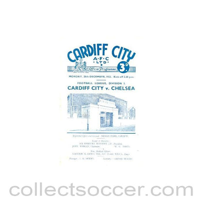 1953 - Cardiff City vChelsea official programme 28/12/1953