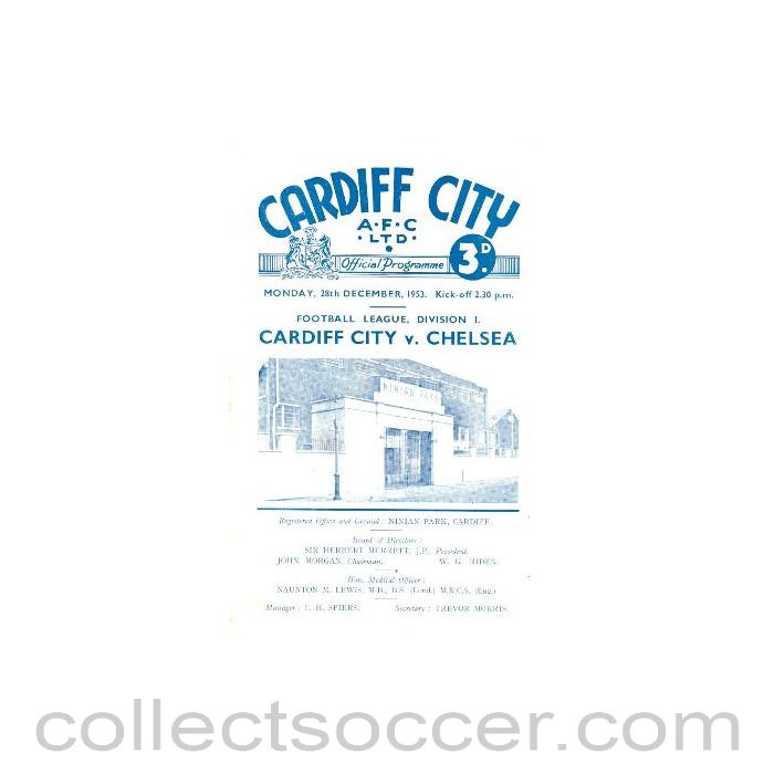 1953 - Cardiff City vChelsea official programme 28/12/1953